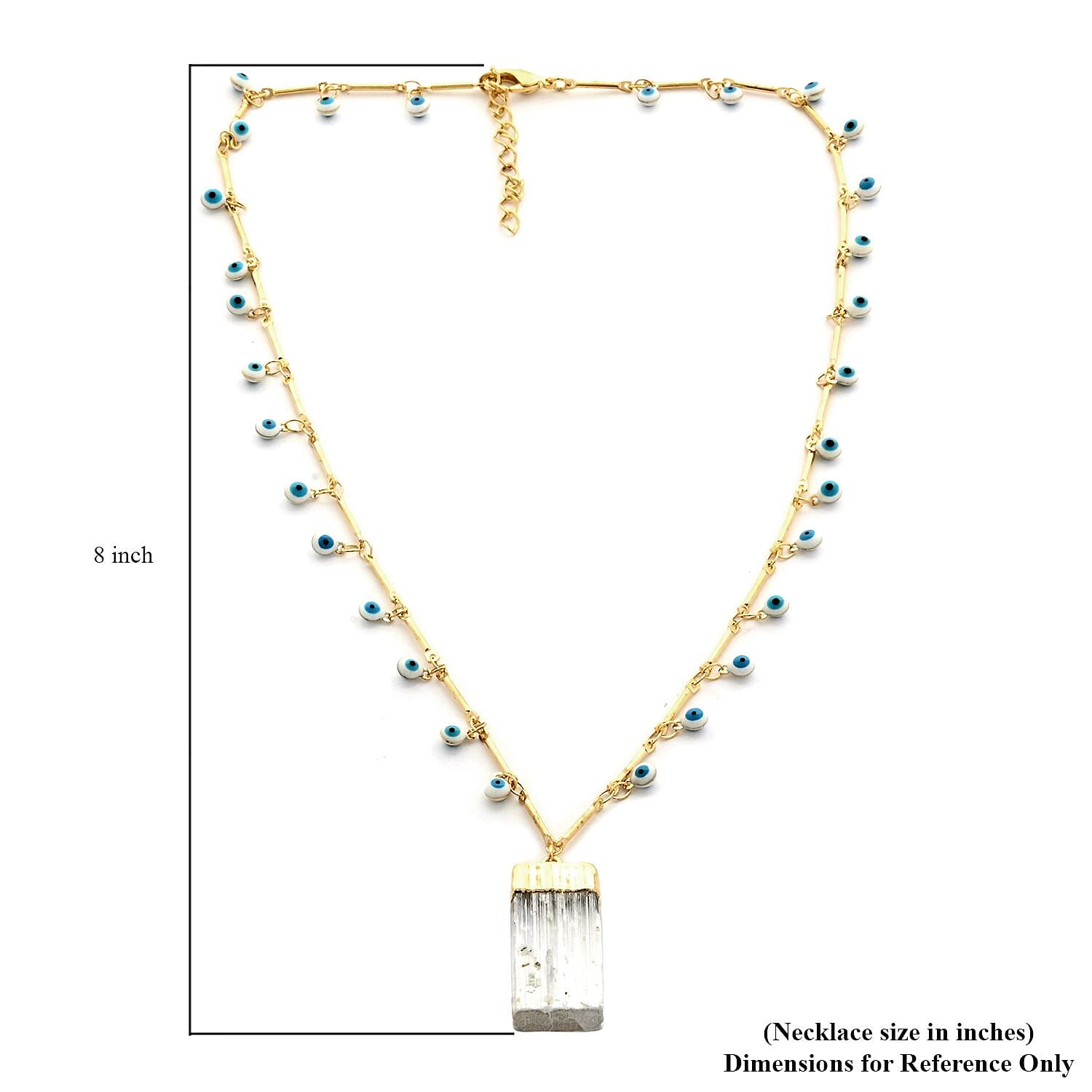 Selenite 24.50 ctw Evil Eye 20-22 Inch Adjustable Pendant Necklace in Goldtone, Evil Eye Jewelry, Birthday Anniversary Gift