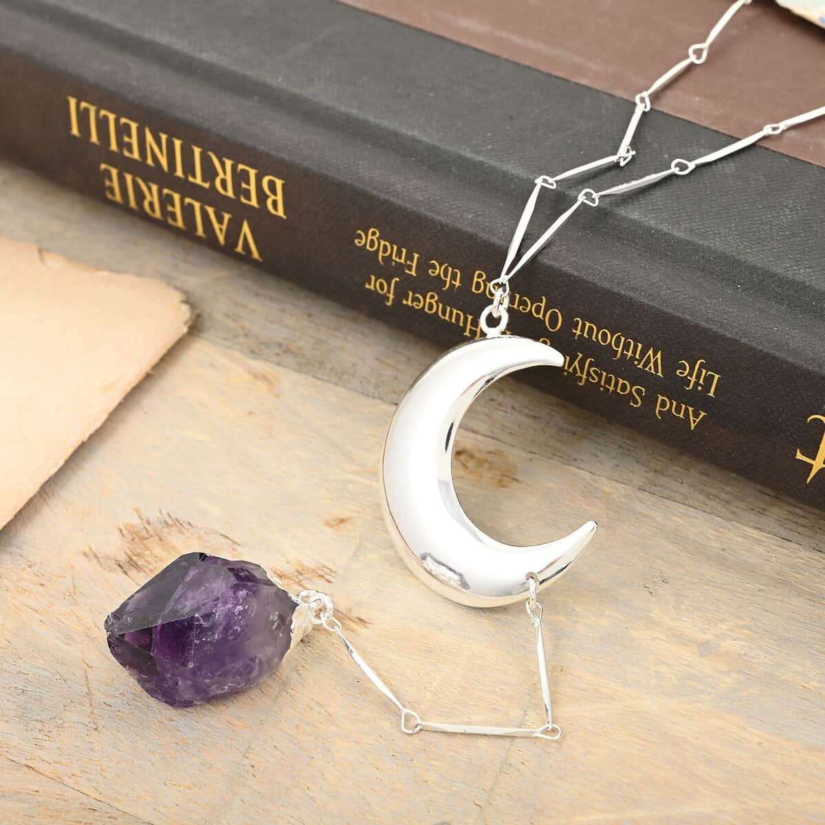 Amethyst Moon Necklace 22-24 Inches in Silvertone 37.50 ctw image number 1