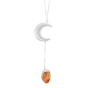 Brazilian Citrine Moon Necklace 22-24 Inches in Silvertone 37.50 ctw