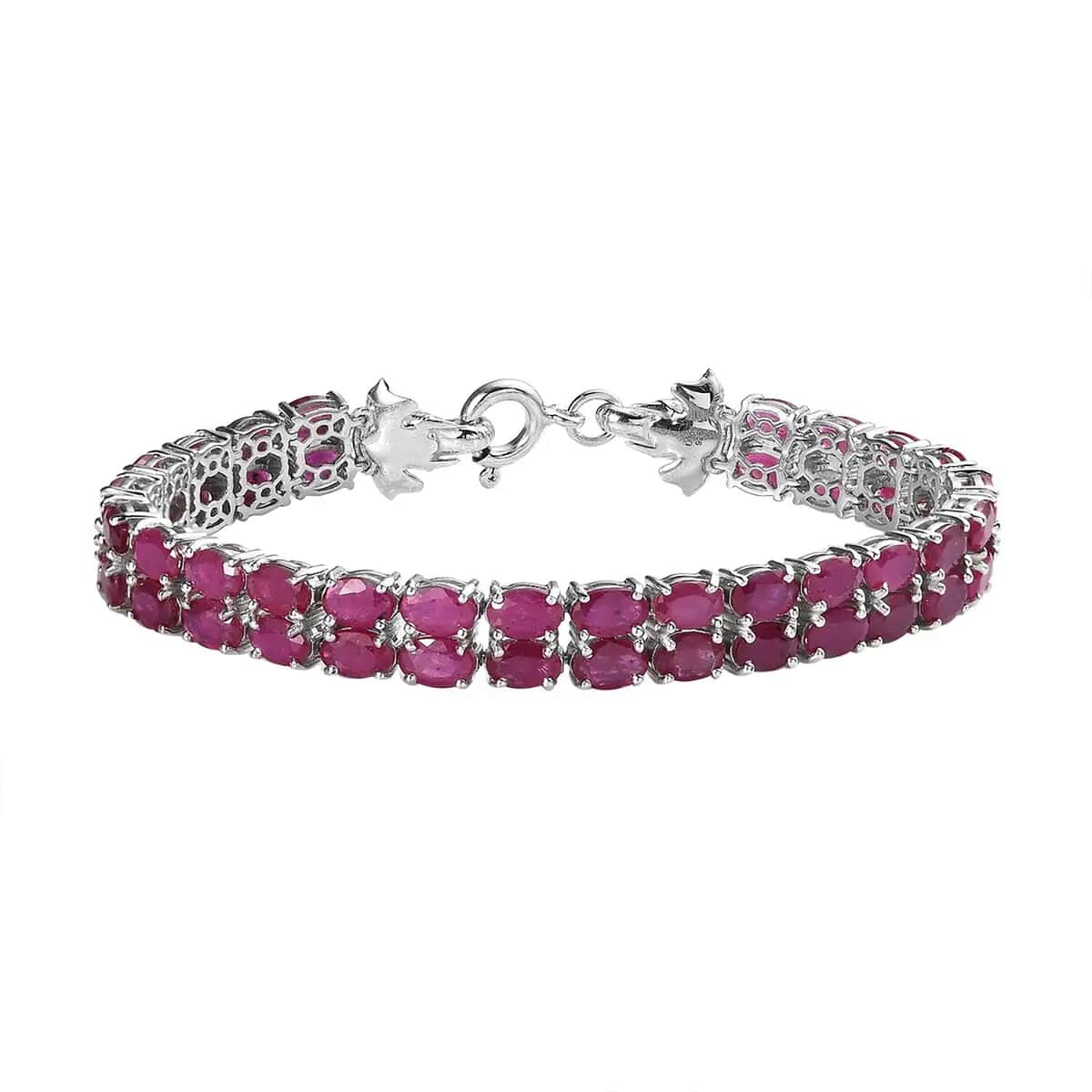 Niassa Ruby (FF) Double- Row Bracelet in Platinum Over Sterling Silver (7.25 In) 31.20 ctw image number 0