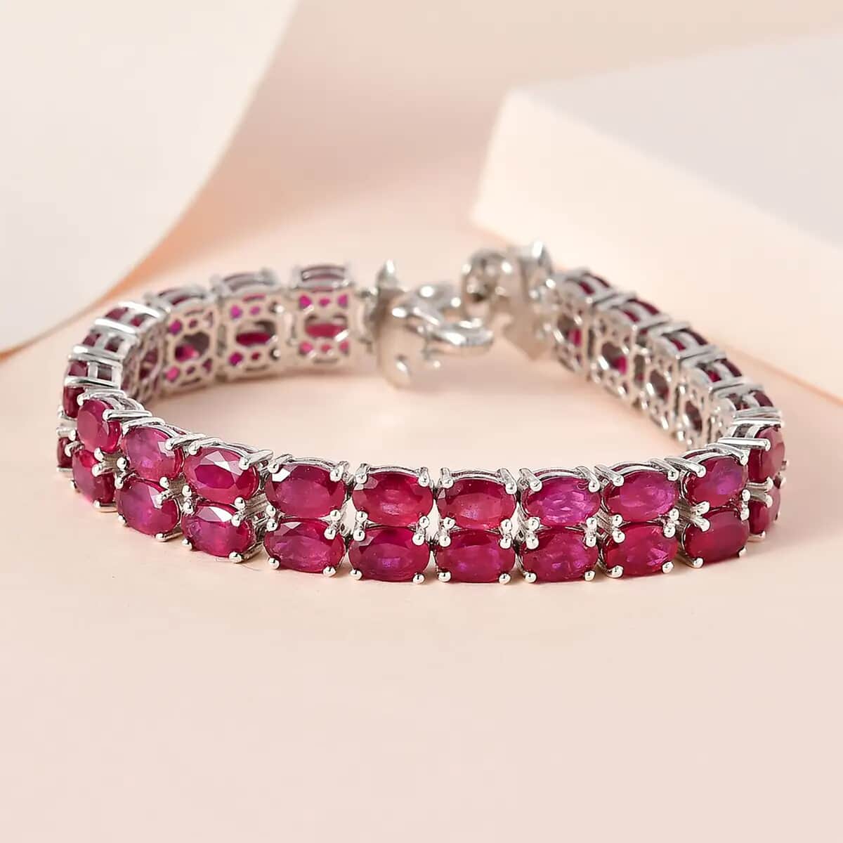 Niassa Ruby (FF) Double- Row Bracelet in Platinum Over Sterling Silver (7.25 In) 31.20 ctw image number 1