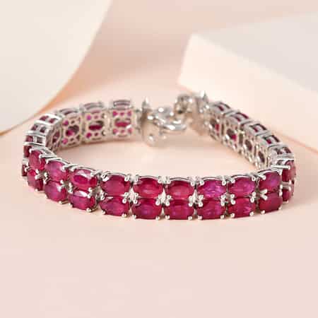 Buy Niassa Ruby (FF) Double- Row Bracelet in Platinum Over Sterling Silver  (7.25 In) 31.20 ctw at