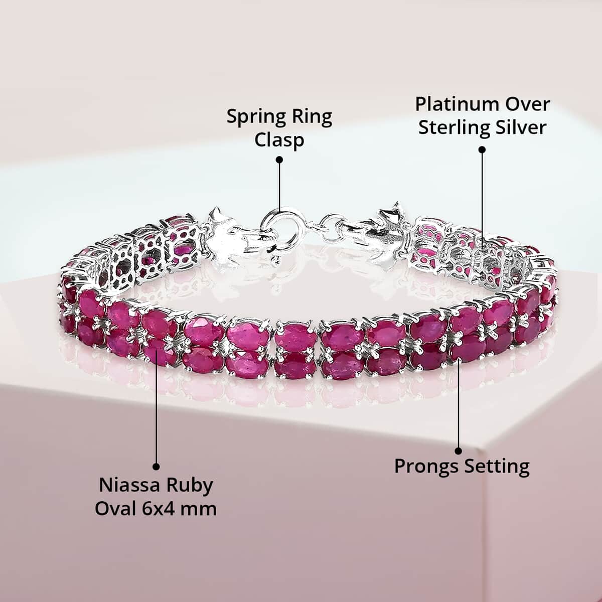 Niassa Ruby (FF) Double- Row Bracelet in Platinum Over Sterling Silver (7.25 In) 31.20 ctw image number 4