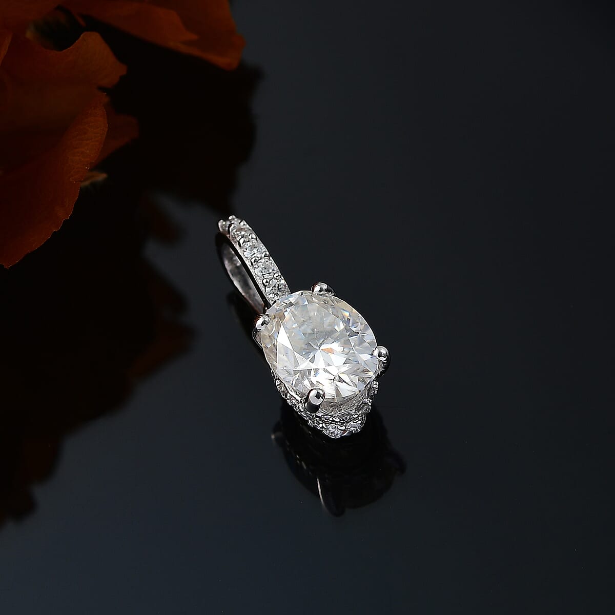 Moissanite (Ovl 8x6mm) Pendant in Platinum Over Sterling Silver 1.65 ctw image number 1