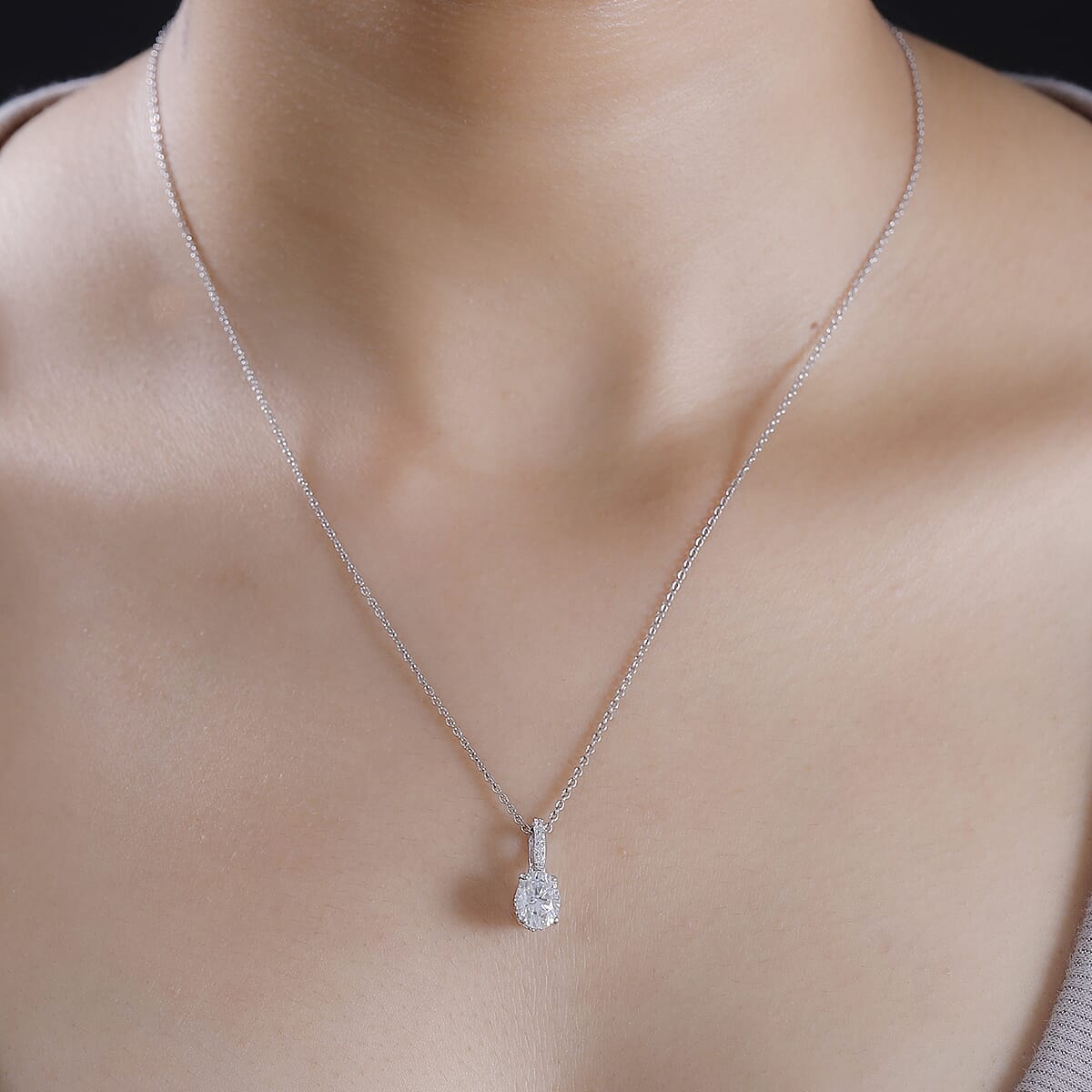 Moissanite (Ovl 8x6mm) Pendant in Platinum Over Sterling Silver 1.65 ctw image number 2