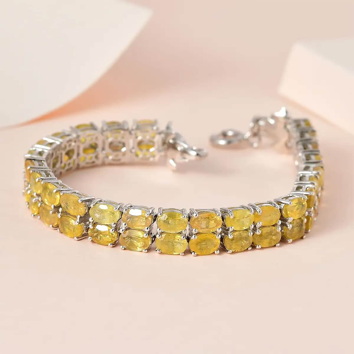 Yellow Sapphire (FF) Double-Row Bracelet in Platinum Over Sterling Silver (8.00 In) 36.75 ctw image number 1