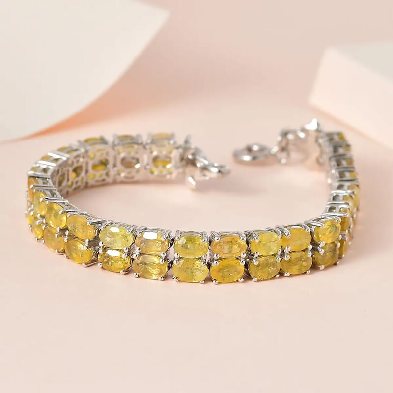 Yellow Sapphire (FF) Double-Row Bracelet in Platinum Over Sterling Silver (8.00 In) 36.75 ctw