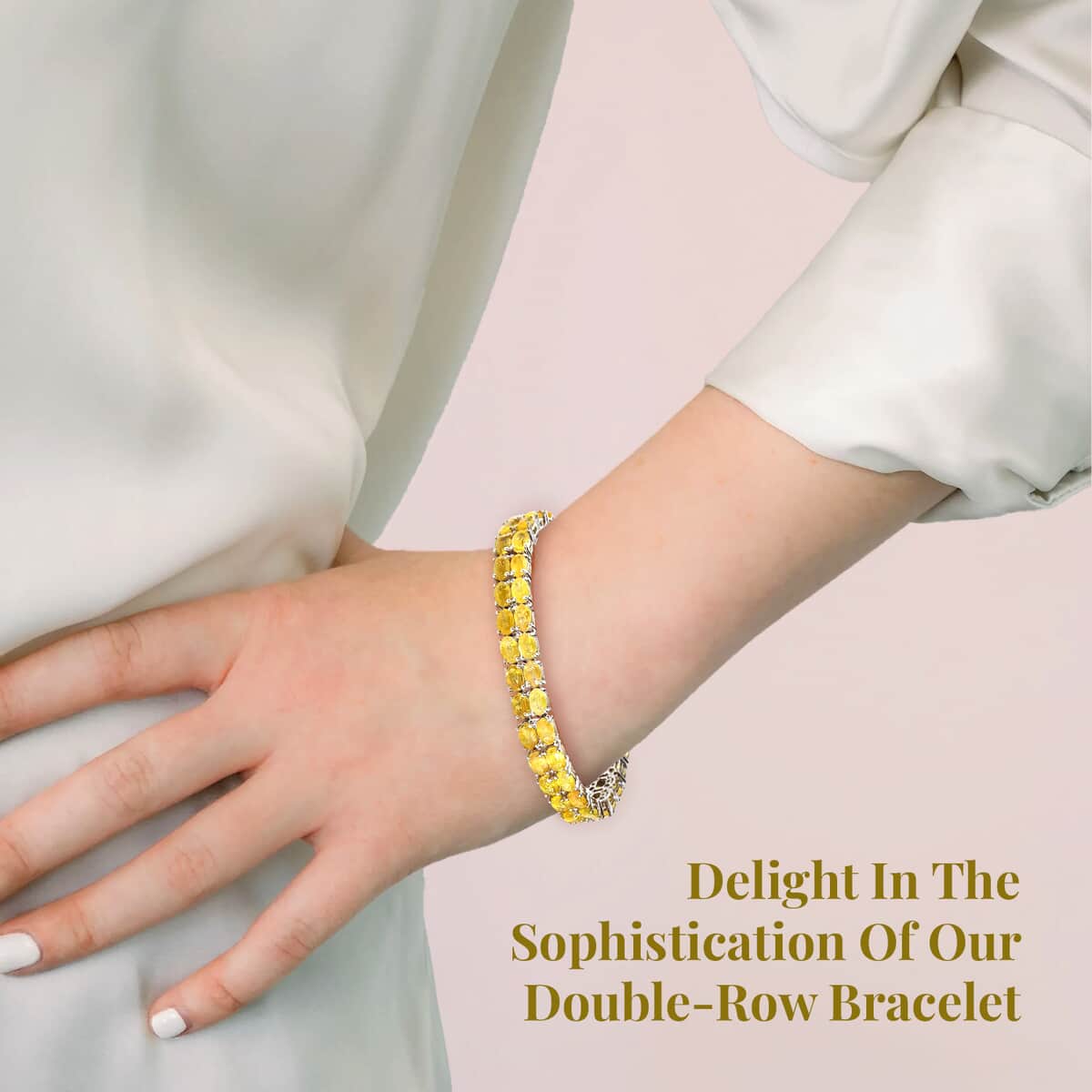 Yellow Sapphire (FF) Double-Row Bracelet in Platinum Over Sterling Silver (8.00 In) 36.75 ctw image number 2