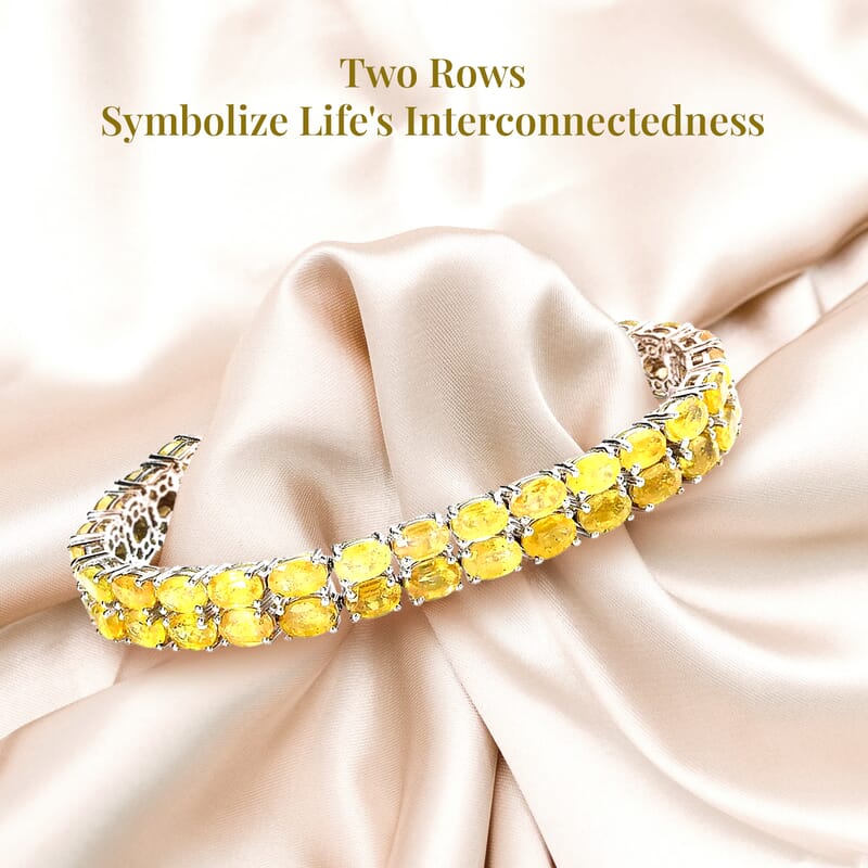 Yellow Sapphire (FF) Double-Row Bracelet in Platinum Over Sterling Silver (8.00 In) 36.75 ctw