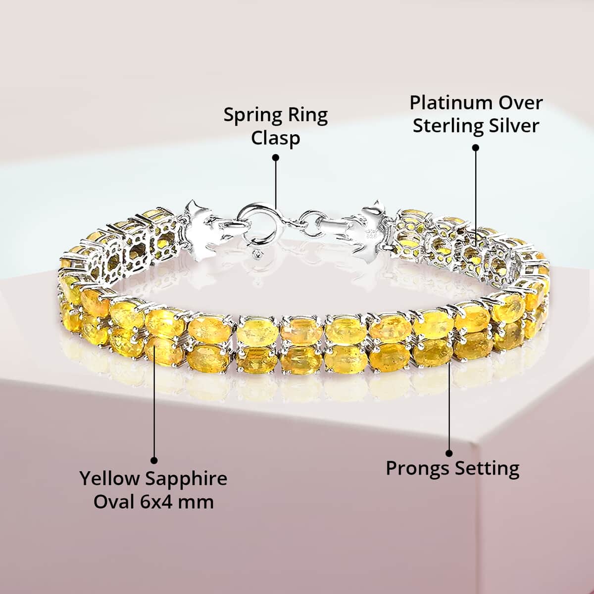 Yellow Sapphire (FF) Double-Row Bracelet in Platinum Over Sterling Silver (8.00 In) 36.75 ctw image number 4