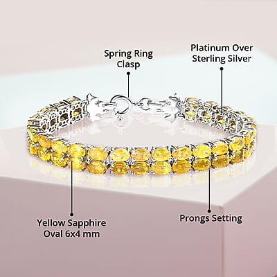 Yellow Sapphire (FF) Double-Row Bracelet in Platinum Over Sterling Silver (8.00 In) 36.75 ctw