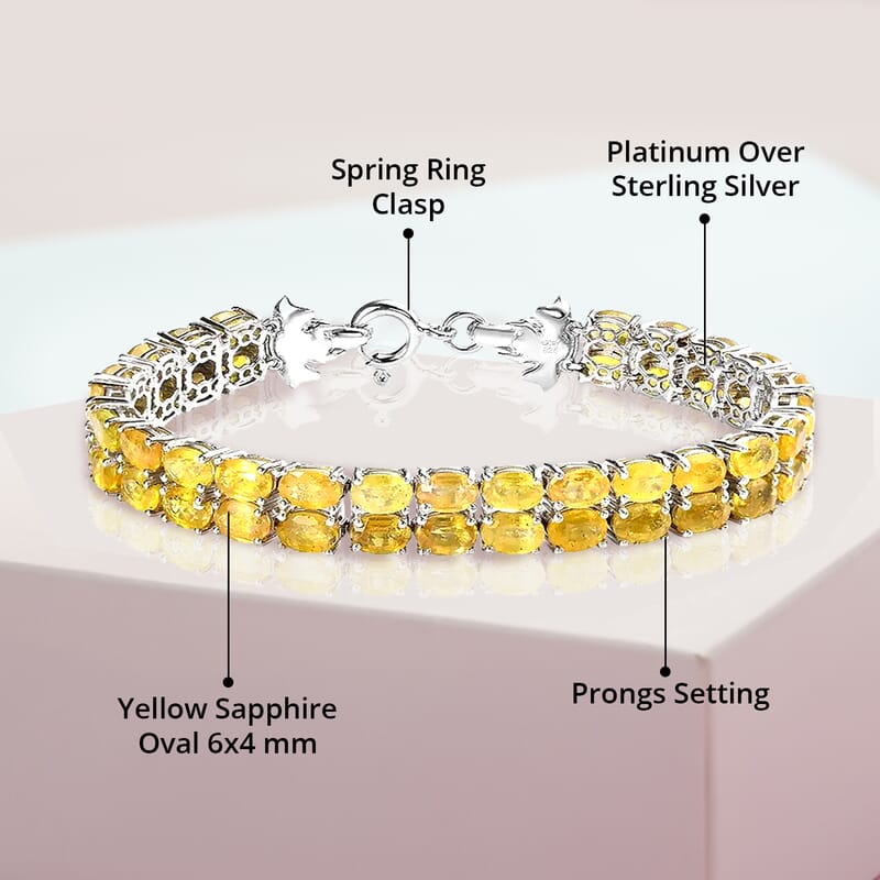 Yellow Sapphire (FF) Double-Row Bracelet in Platinum Over Sterling Silver (8.00 In) 36.75 ctw