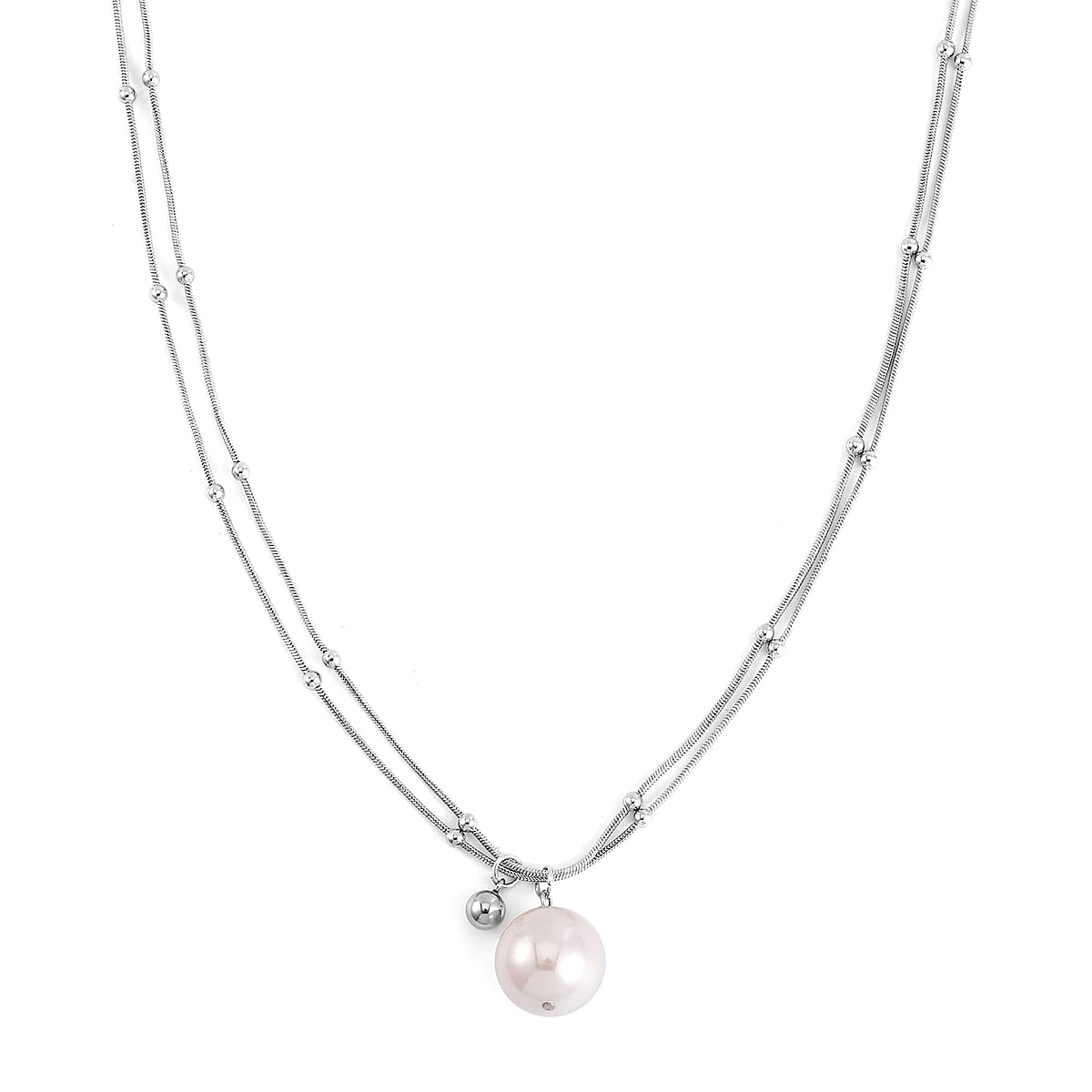 White Shell Pearl Pendant Necklace 20-22 Inches in Silvertone image number 0