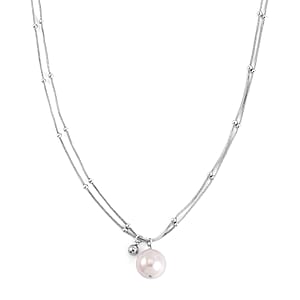 White Shell Pearl Pendant Necklace 20-22 Inches in Silvertone