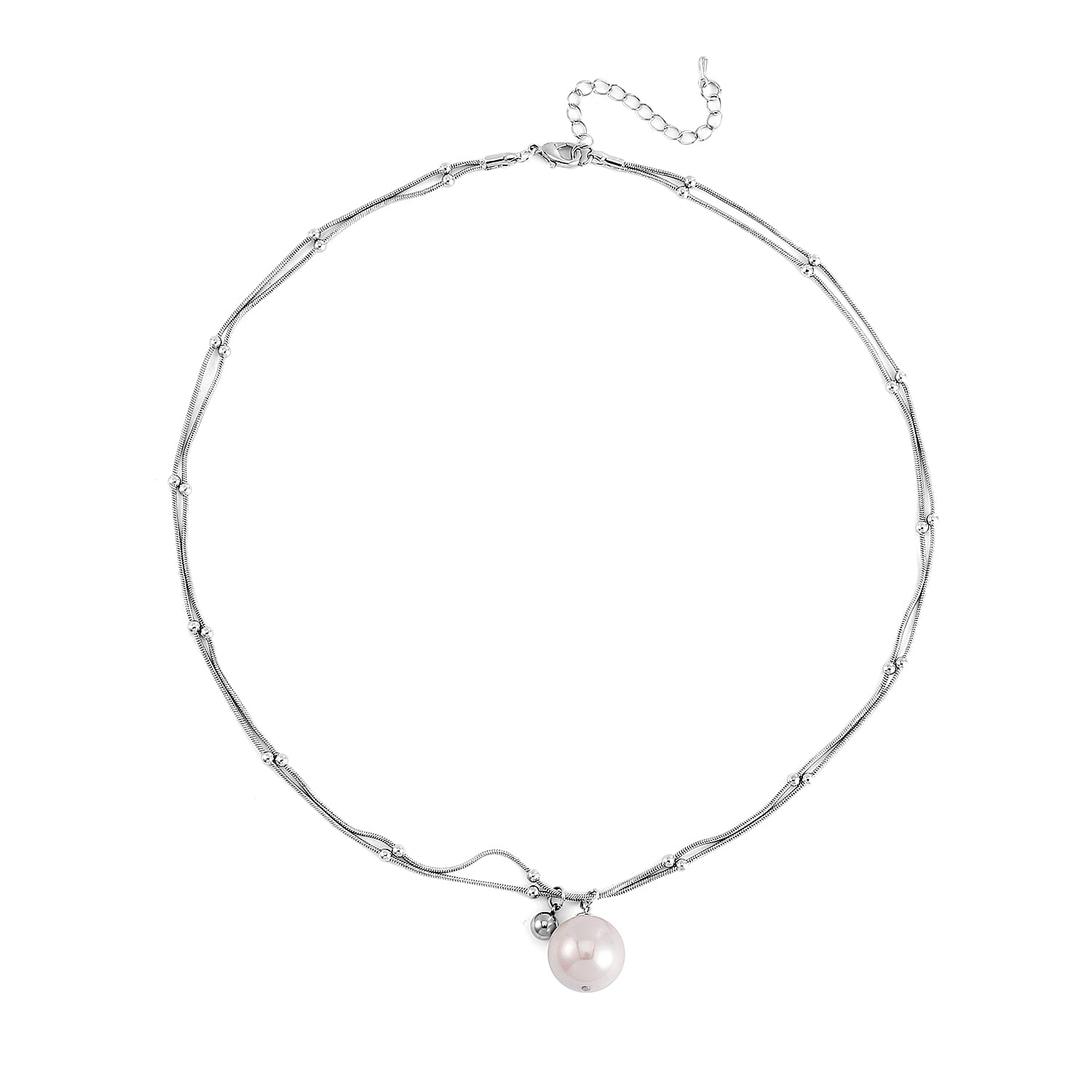 White Shell Pearl Pendant Necklace 20-22 Inches in Silvertone