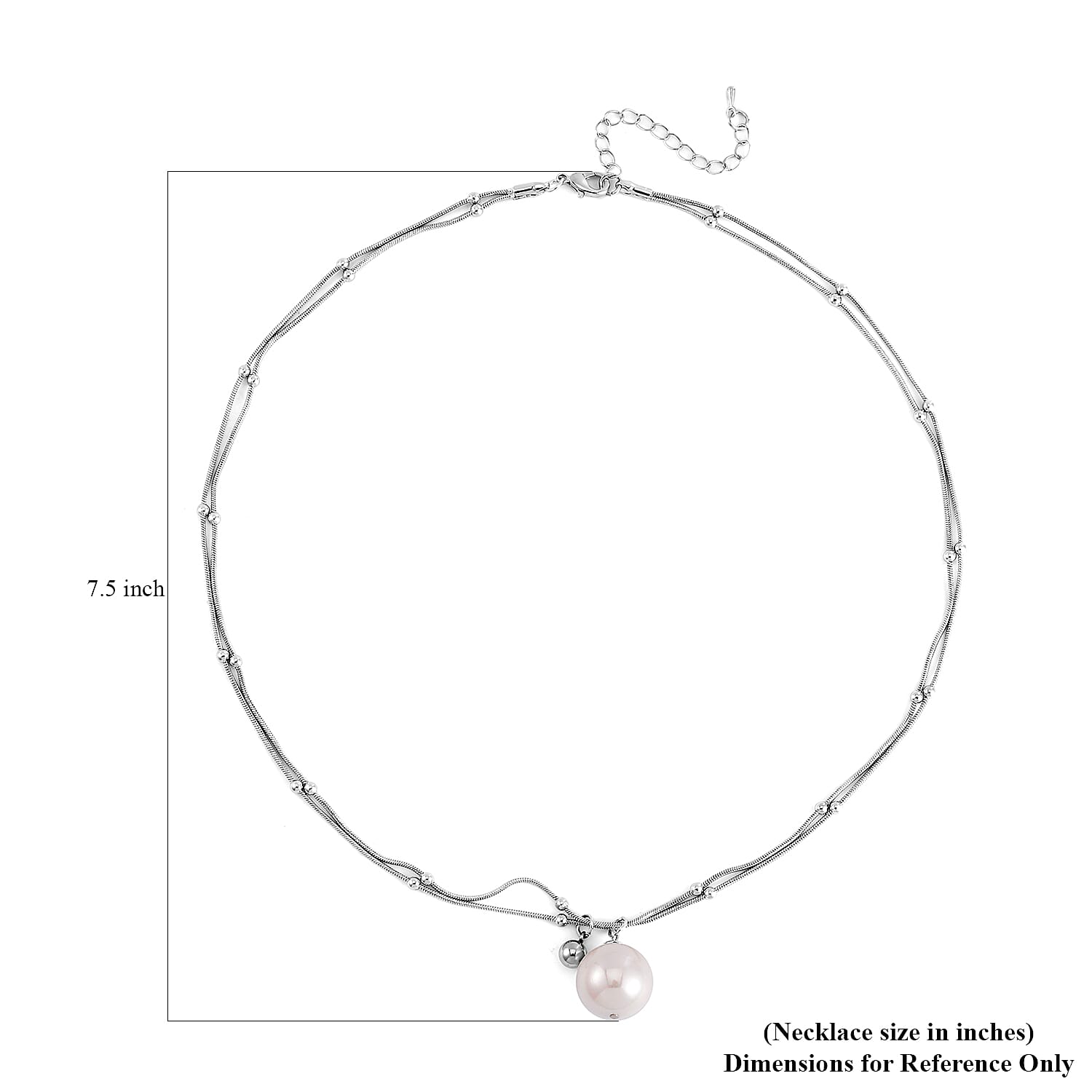White Shell Pearl Pendant Necklace 20-22 Inches in Silvertone