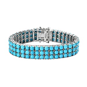 Premium Sleeping Beauty Turquoise 25.40 ctw 3 Row Bracelet in Platinum Over Sterling Silver (6.50 In)
