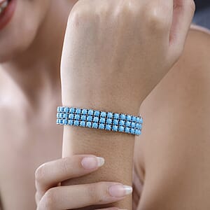 Premium Sleeping Beauty Turquoise 25.40 ctw 3 Row Bracelet in Platinum Over Sterling Silver (6.50 In)