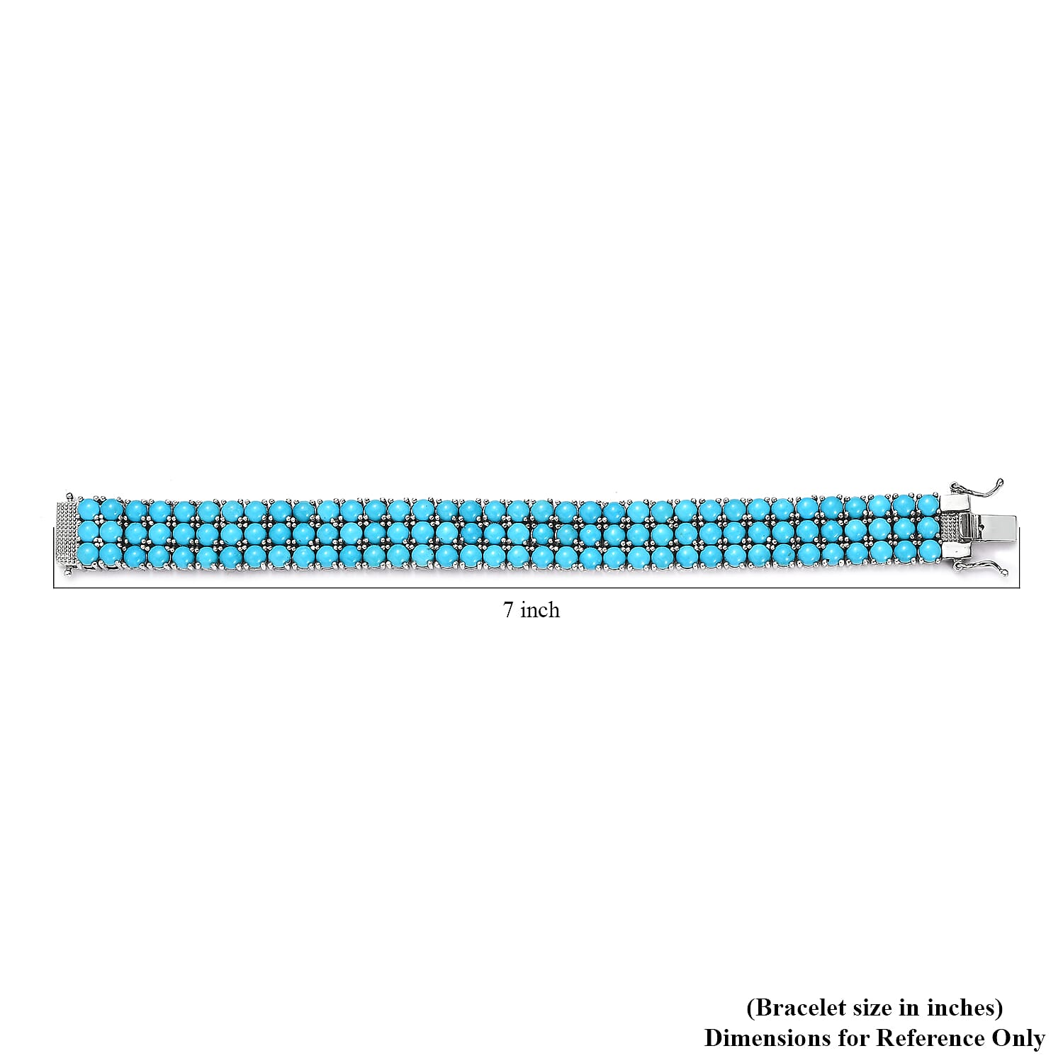 Premium Sleeping Beauty Turquoise 25.40 ctw 3 Row Bracelet in Platinum Over Sterling Silver (6.50 In)