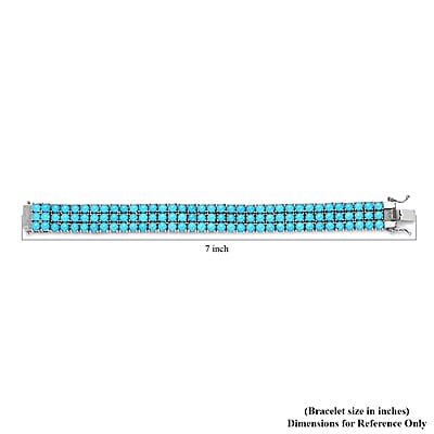 Premium Sleeping Beauty Turquoise 25.40 ctw 3 Row Bracelet in Platinum Over Sterling Silver (6.50 In)