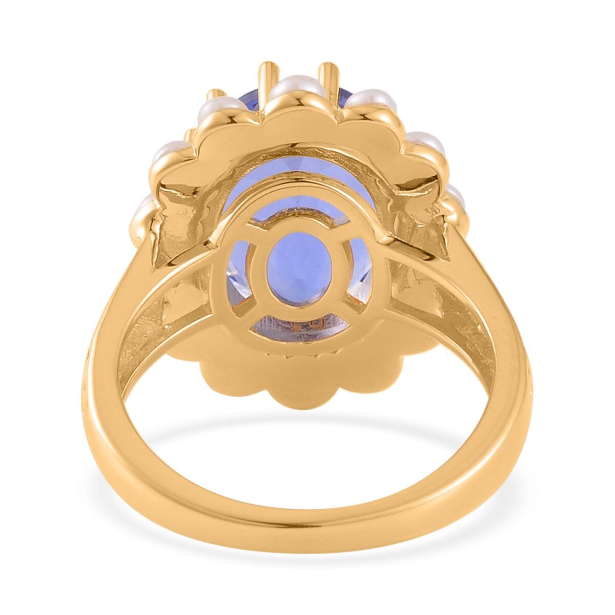 Color Change Fluorite (IR) and White Freshwater Pearl Halo Ring in Vermeil Yellow Gold Over Sterling Silver 7.00 ctw image number 4