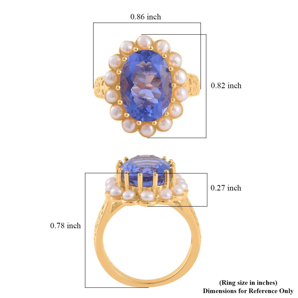 Color Change Fluorite (IR) and White Freshwater Pearl Halo Ring in Vermeil Yellow Gold Over Sterling Silver 7.00 ctw image number 5