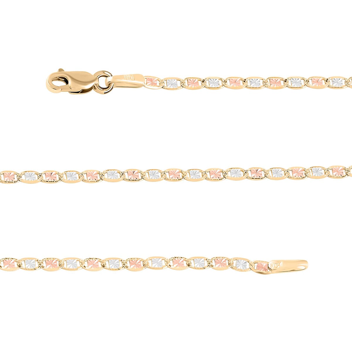 10K Yellow, White and Rose Gold 1.85mm Valentino Star Chain Necklace 16 Inches 1.75 Grams image number 2