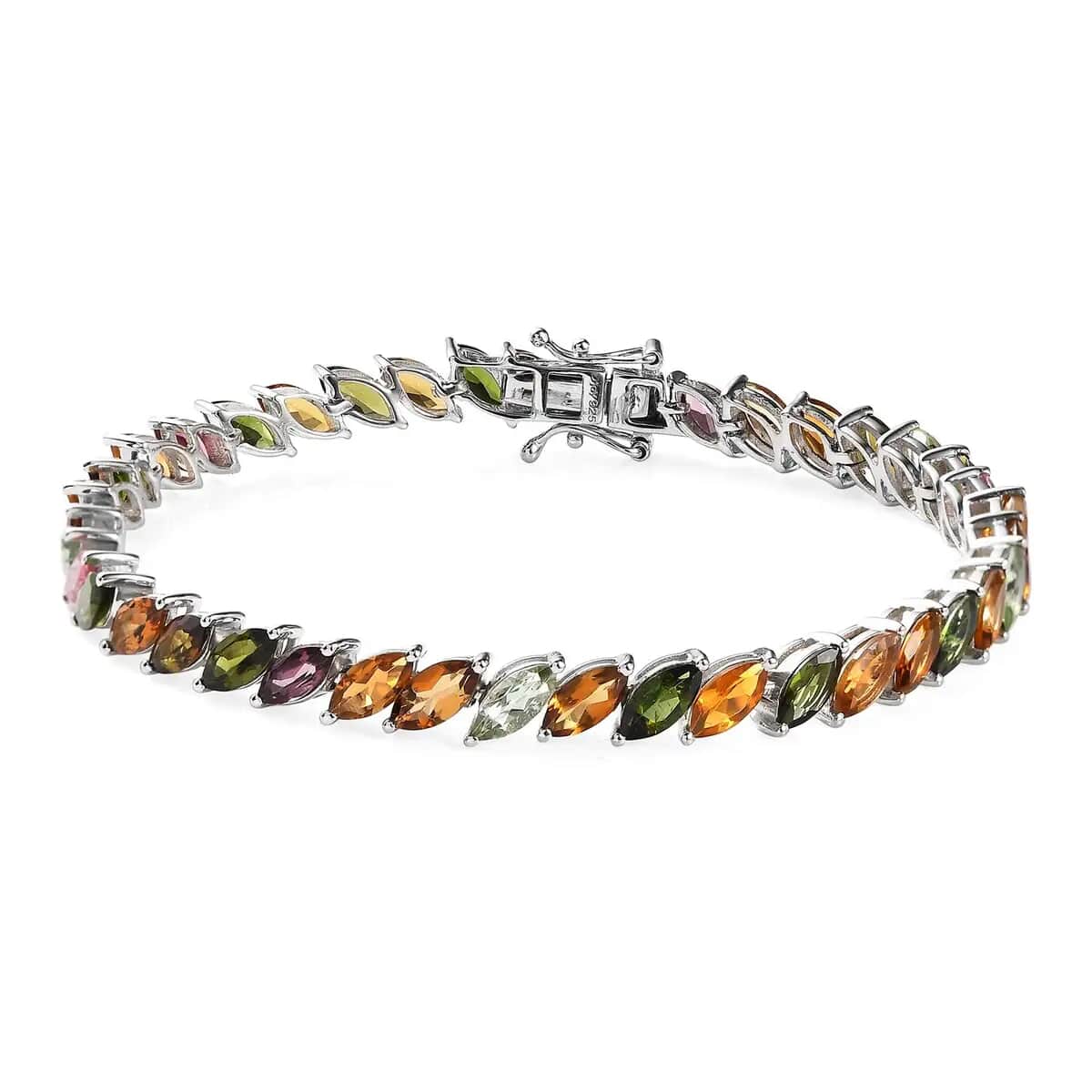 Multi-Tourmaline Tennis Bracelet, Platinum Over Sterling Silver Bracelet, Colorful Bracelet For Women (7.25 In) 13.00 ctw image number 0