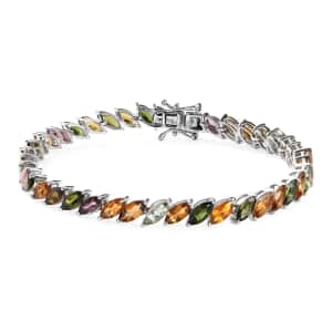 Multi-Tourmaline Tennis Bracelet, Platinum Over Sterling Silver Bracelet, Colorful Bracelet For Women (7.25 In) 13.00 ctw