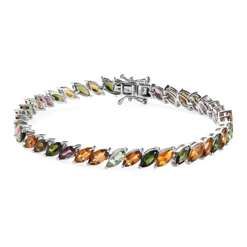 D'Joy Multi-Tourmaline 13.00 ctw Tennis Bracelet, Platinum Over Sterling Silver Bracelet, Colorful Bracelet For Women (7.25 In)