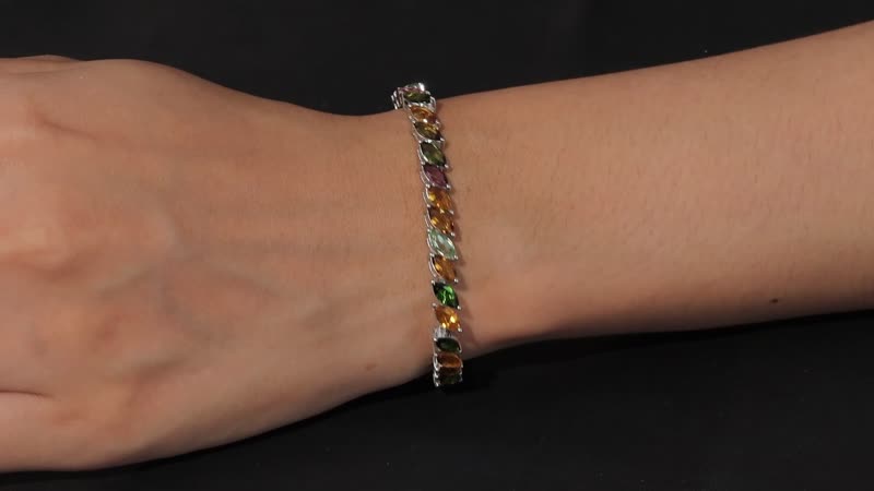 Multi-Tourmaline Tennis Bracelet in Platinum Over Sterling Silver (7.25 In) 14.50 ctw