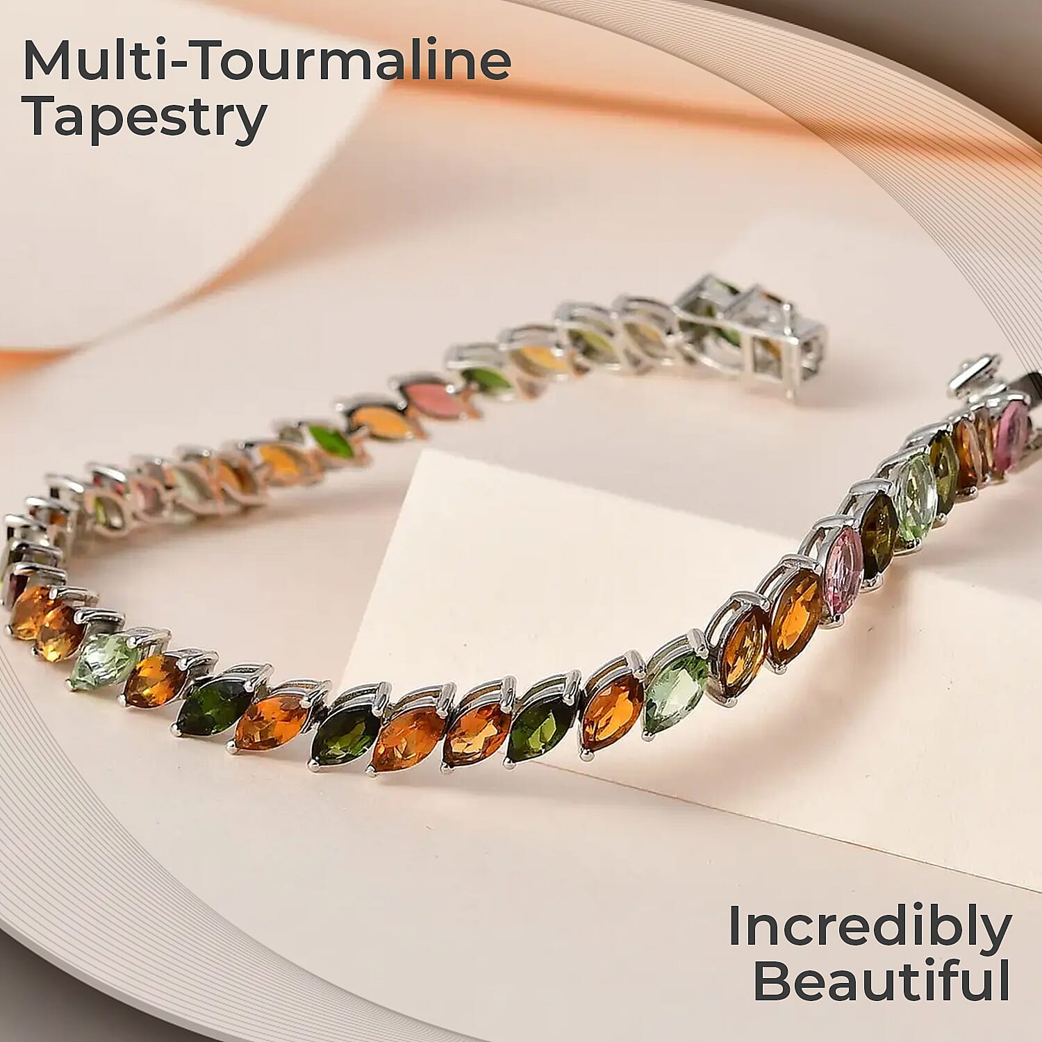 D'Joy Multi-Tourmaline 13.00 ctw Tennis Bracelet, Platinum Over Sterling Silver Bracelet, Colorful Bracelet For Women (7.25 In)