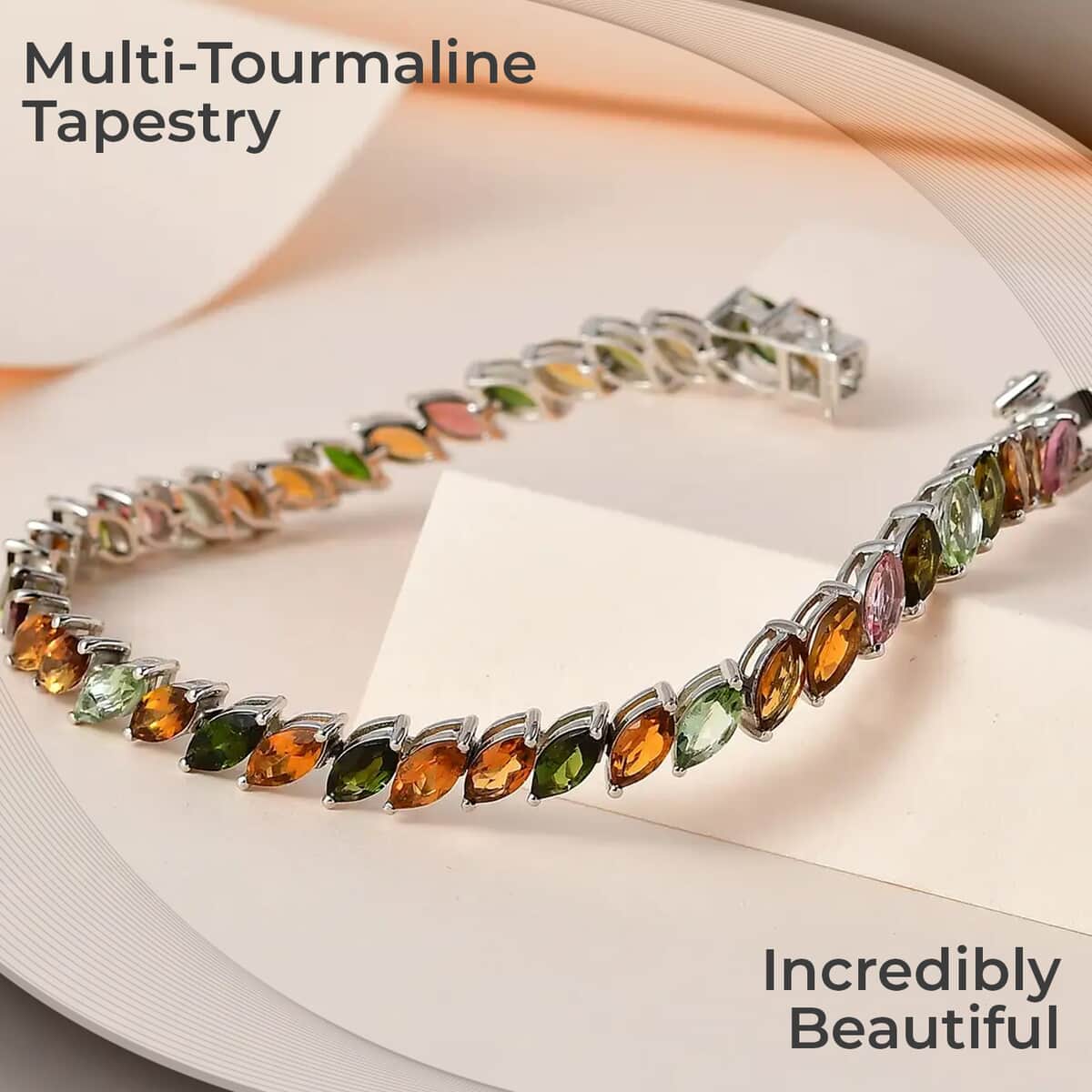 Multi-Tourmaline Tennis Bracelet in Platinum Over Sterling Silver (7.25 In) 14.50 ctw image number 1