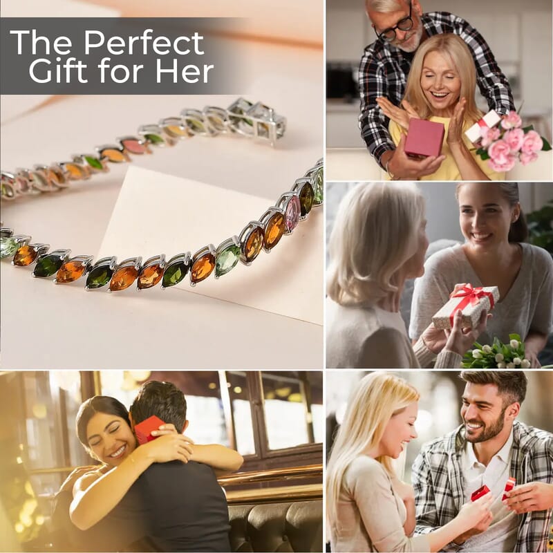 D'Joy Multi-Tourmaline 13.00 ctw Tennis Bracelet, Platinum Over Sterling Silver Bracelet, Colorful Bracelet For Women (7.25 In)