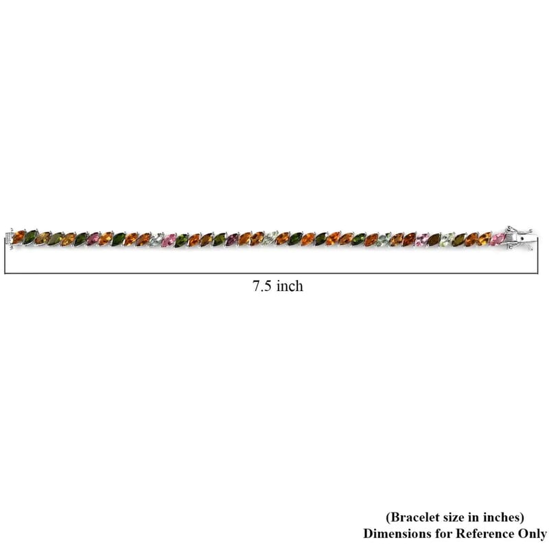 D'Joy Multi-Tourmaline 13.00 ctw Tennis Bracelet, Platinum Over Sterling Silver Bracelet, Colorful Bracelet For Women (7.25 In)