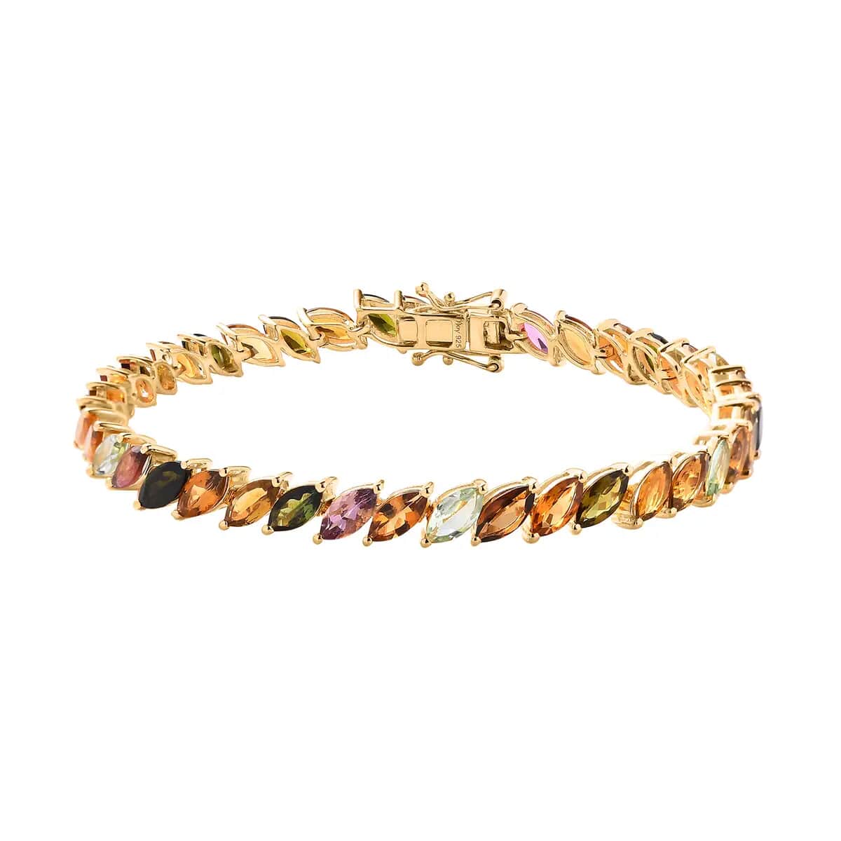 Multi-Tourmaline 14.50 ctw Tennis Bracelet,  Vermeil Yellow Gold Over Sterling Silver Bracelet, Colorful Bracelet For Women (7.25 In) image number 0