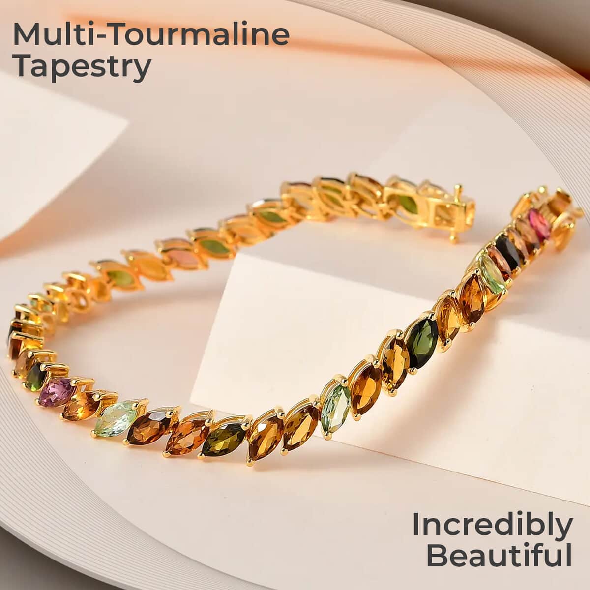 Multi-Tourmaline 14.50 ctw Tennis Bracelet,  Vermeil Yellow Gold Over Sterling Silver Bracelet, Colorful Bracelet For Women (7.25 In) image number 1