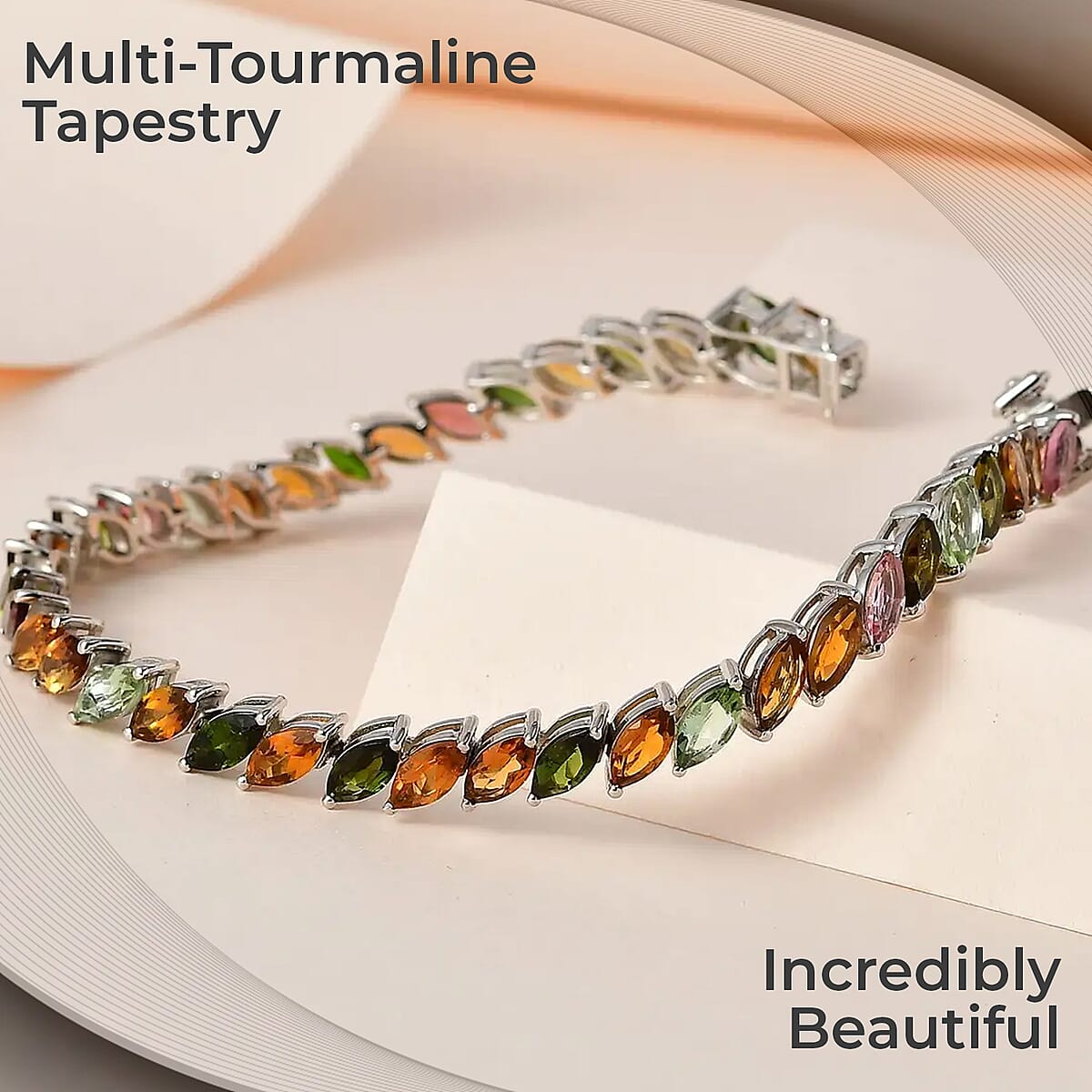 Multi-Tourmaline 12.50 ctw Tennis Bracelet, Platinum Over Sterling Silver Bracelet, Colorful Bracelet For Women (6.50 In) image number 1
