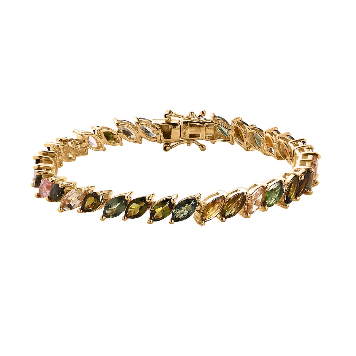 Multi-Tourmaline 12.50 ctw Tennis Bracelet in Vermeil Yellow Gold Over Sterling Silver (6.50 In) image number 0