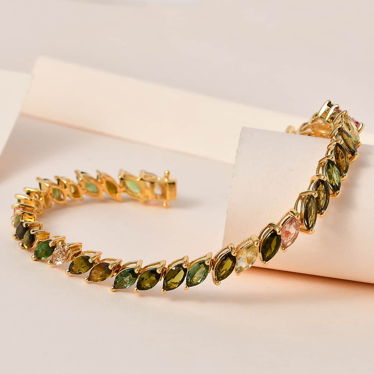 Multi-Tourmaline 12.50 ctw Tennis Bracelet in Vermeil Yellow Gold Over Sterling Silver (6.50 In) image number 1