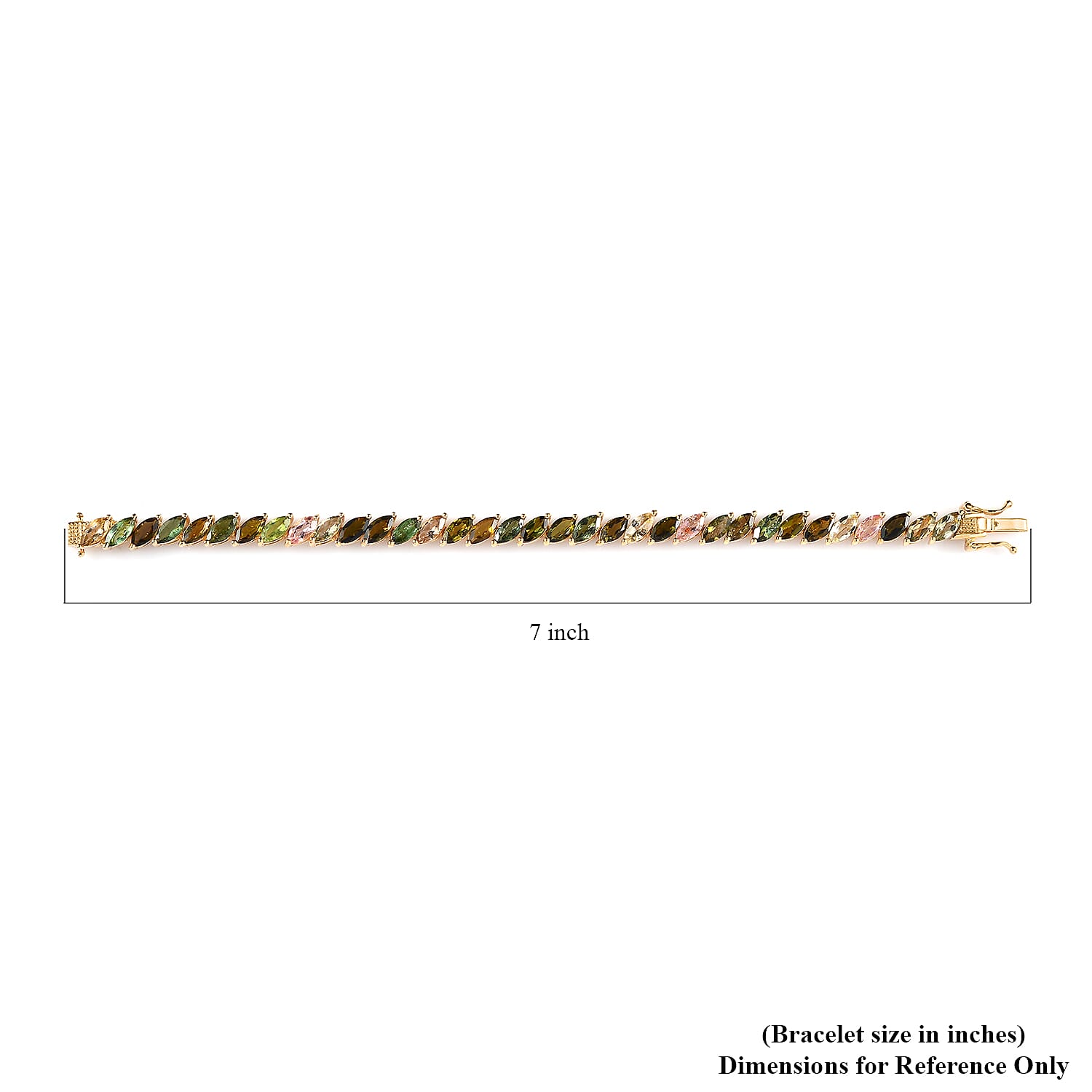 Multi-Tourmaline 12.50 ctw Tennis Bracelet in Vermeil Yellow Gold Over Sterling Silver (6.50 In)