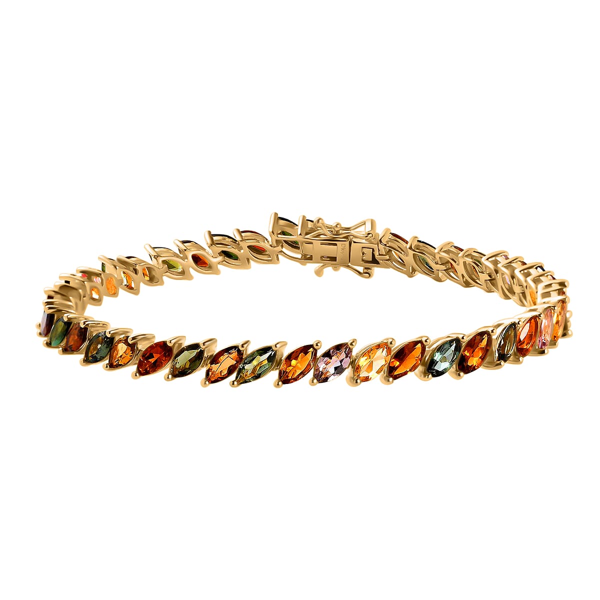 Multi-Tourmaline 13.90 ctw Tennis Bracelet,  Vermeil Yellow Gold Over Sterling Silver Bracelet, Colorful Bracelet For Women (8.00 In) image number 0