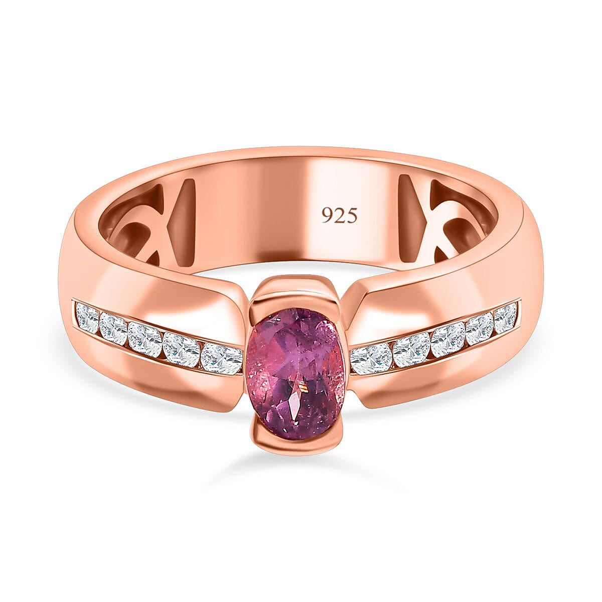 Purple Spinel and White Zircon 1.00 ctw Ring in 18K Vermeil Rose Gold Over Sterling Silver (Size 8.0)