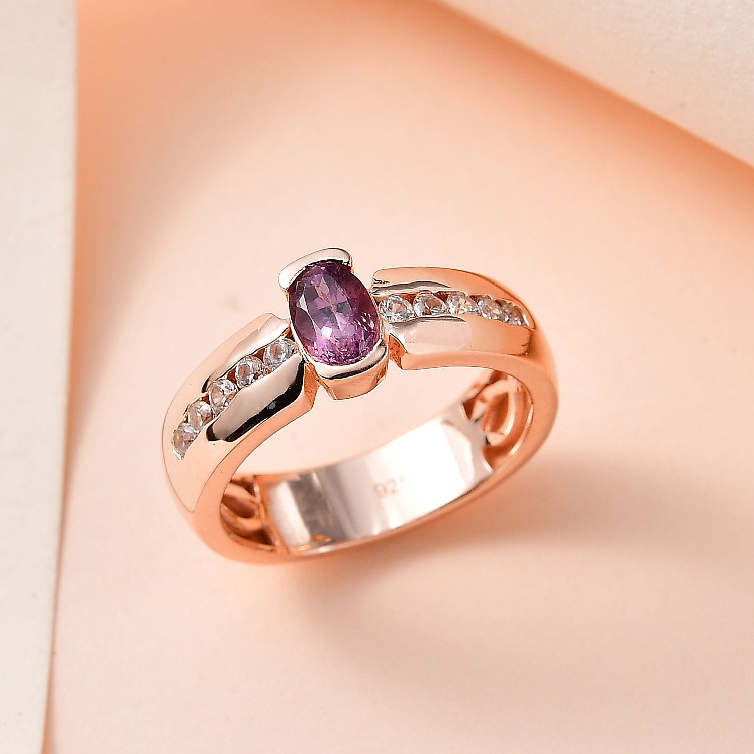 Purple Spinel and White Zircon 1.00 ctw Ring in 18K Vermeil Rose Gold Over Sterling Silver (Size 8.0)