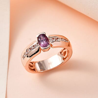 Purple Spinel and White Zircon 1.00 ctw Ring in 18K Vermeil Rose Gold Over Sterling Silver (Size 8.0)