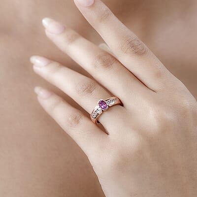 Purple Spinel and White Zircon 1.00 ctw Ring in 18K Vermeil Rose Gold Over Sterling Silver (Size 8.0)