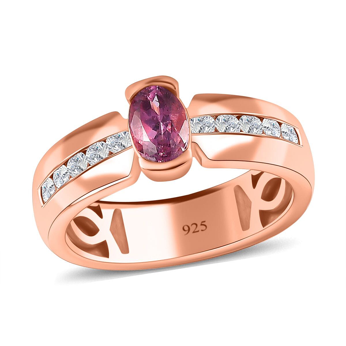 Purple Spinel and White Zircon 1.00 ctw Ring in 18K Vermeil Rose Gold Over Sterling Silver (Size 8.0)