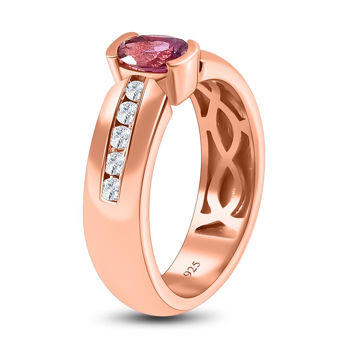 Purple Spinel and White Zircon 1.00 ctw Ring in 18K Vermeil Rose Gold Over Sterling Silver (Size 8.0)