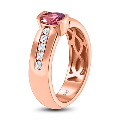 Purple Spinel and White Zircon 1.00 ctw Ring in 18K Vermeil Rose Gold Over Sterling Silver (Size 8.0)
