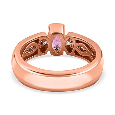 Purple Spinel and White Zircon 1.00 ctw Ring in 18K Vermeil Rose Gold Over Sterling Silver (Size 8.0)